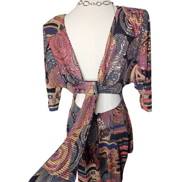 Vtg 80s Cache Funky Colorful Abstract Avant Garde Party Shimmer Italy Dress Sz M - Picture 7 of 8